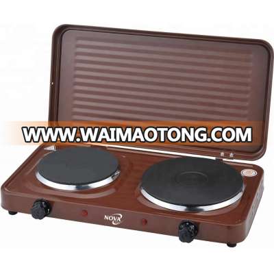 Double burner electric stove cooker with cover